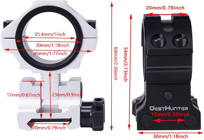 WestHunter Optics Adjustable Height Picatinny Scope Rings, 1 Inch 30 mm Precision Scope Mount | 6 Colors - Image 4
